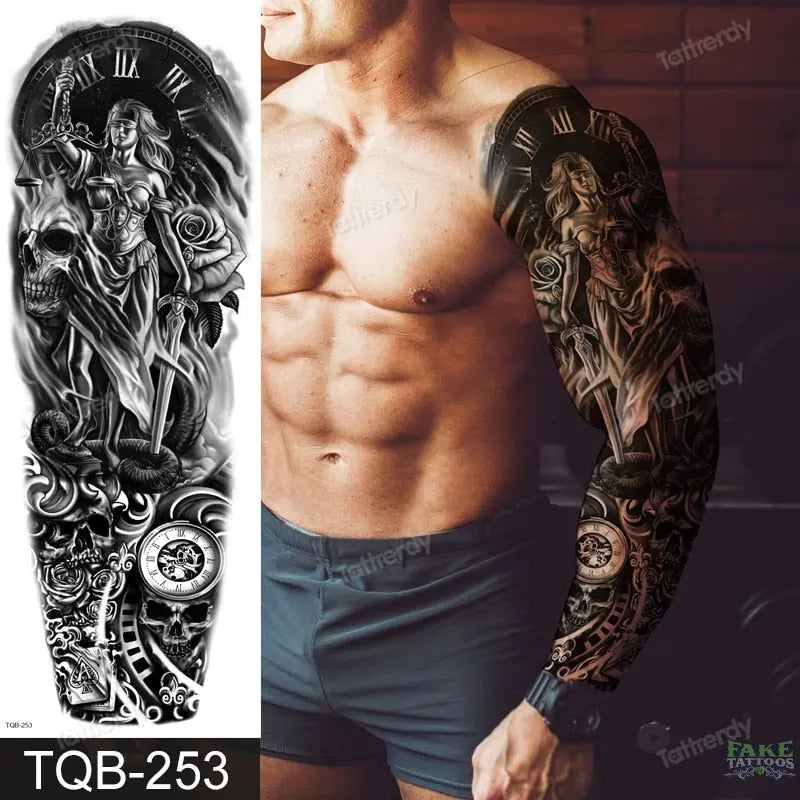 Amazing Temporary Tattoos men large full arm sleeve tattoo god wolf moon dragon lion king tiger forest tattoo designs big body