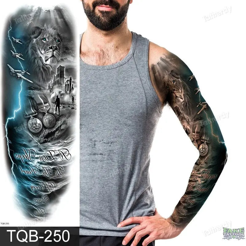 Amazing Temporary Tattoos men large full arm sleeve tattoo god wolf moon dragon lion king tiger forest tattoo designs big body