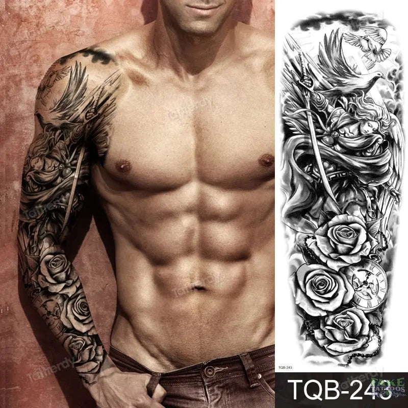 Amazing Temporary Tattoos men large full arm sleeve tattoo god wolf moon dragon lion king tiger forest tattoo designs big body