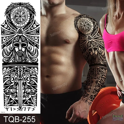 Amazing Temporary Tattoos men large full arm sleeve tattoo god wolf moon dragon lion king tiger forest tattoo designs big body