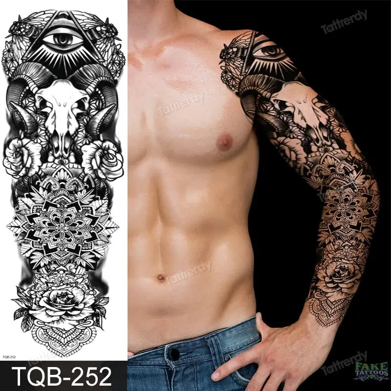 Amazing Temporary Tattoos men large full arm sleeve tattoo god wolf moon dragon lion king tiger forest tattoo designs big body