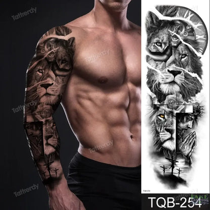 Amazing Temporary Tattoos men large full arm sleeve tattoo god wolf moon dragon lion king tiger forest tattoo designs big body