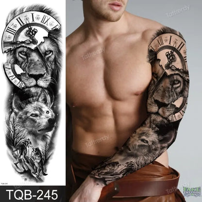 Amazing Temporary Tattoos men large full arm sleeve tattoo god wolf moon dragon lion king tiger forest tattoo designs big body