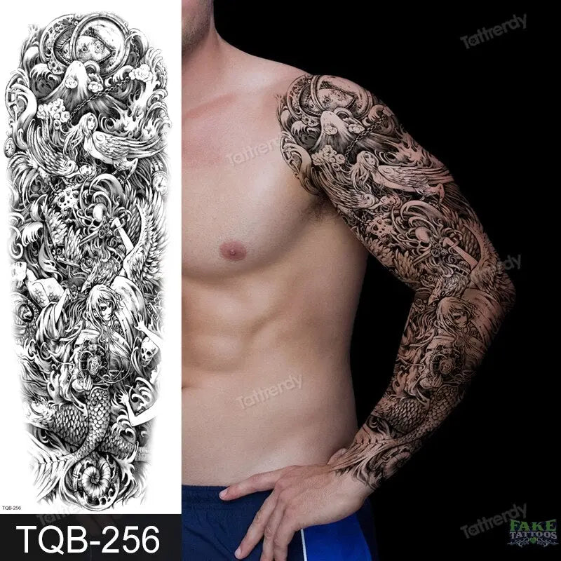 Amazing Temporary Tattoos men large full arm sleeve tattoo god wolf moon dragon lion king tiger forest tattoo designs big body