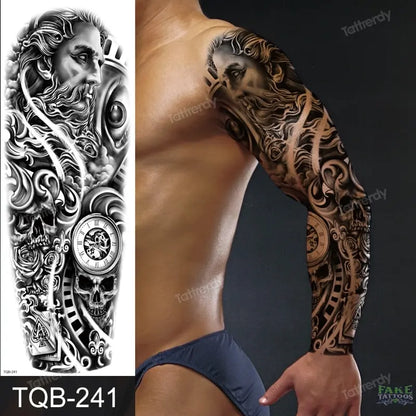 Amazing Temporary Tattoos men large full arm sleeve tattoo god wolf moon dragon lion king tiger forest tattoo designs big body