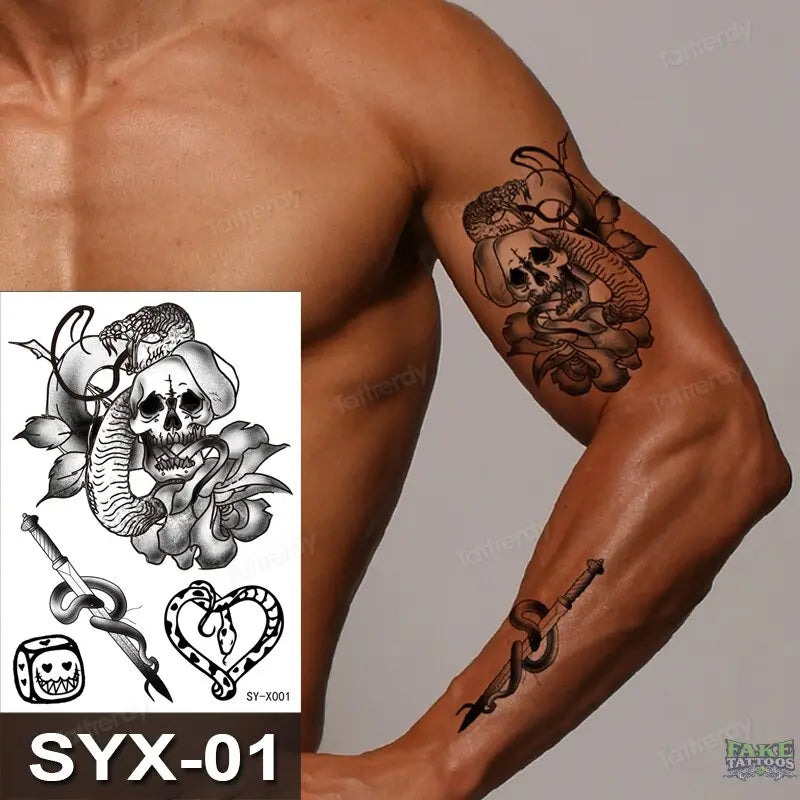 Temporary Tattoo Anime Snake Skull