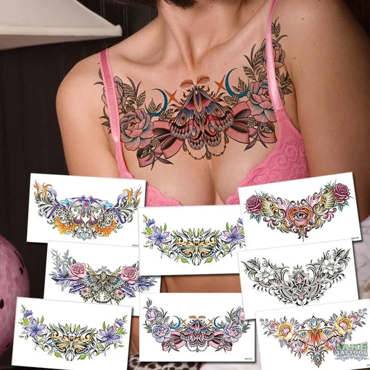 Temporary Tattoos Simple Sternum Flower