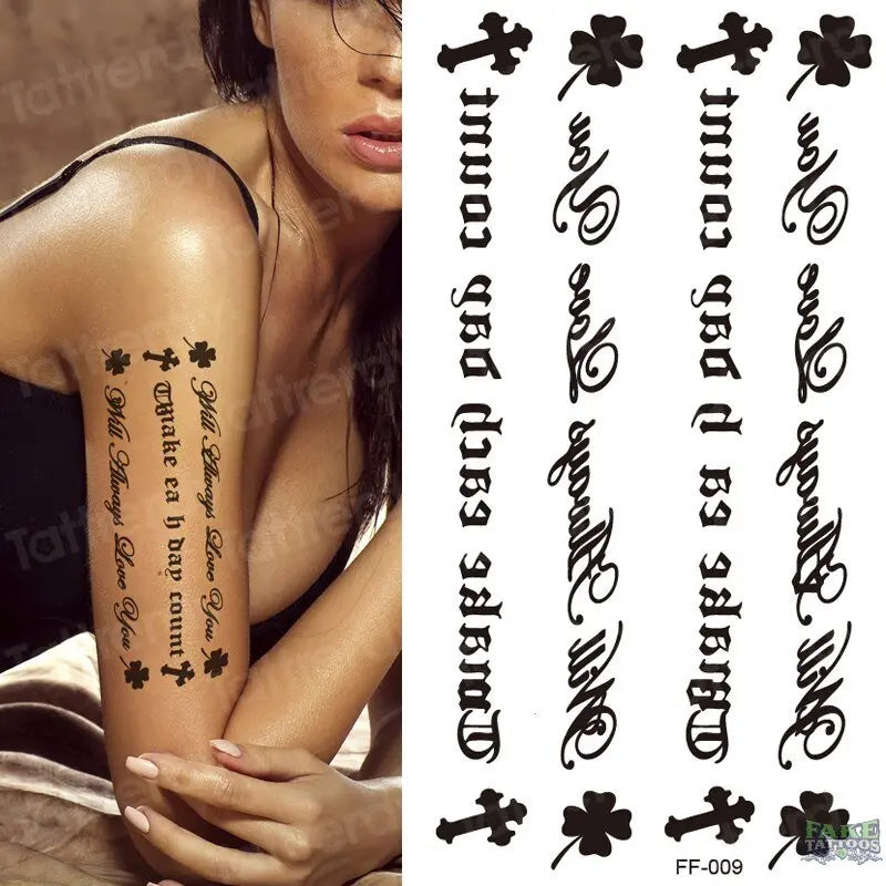 Black Quotes Temporary Tattoos For Men Women Neck – Fake Tattoos