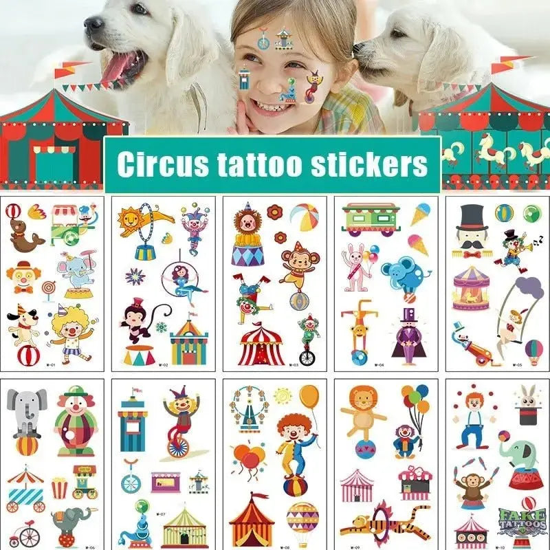 Circus Temporary Tattoos for Kids - More Than 105 Tattoos, Circus Carnival Birthday Party Supplies Favors