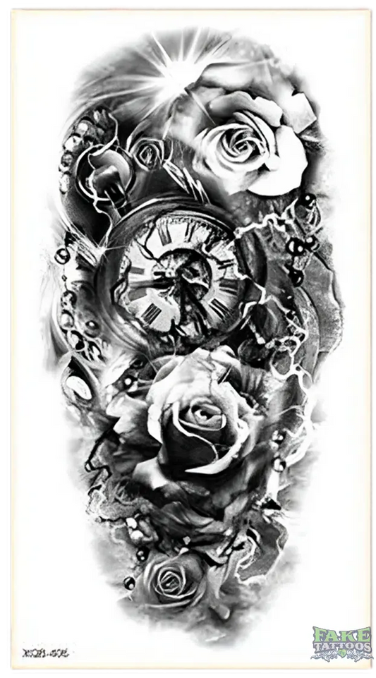 Clock & Roses Temporary Tattoo