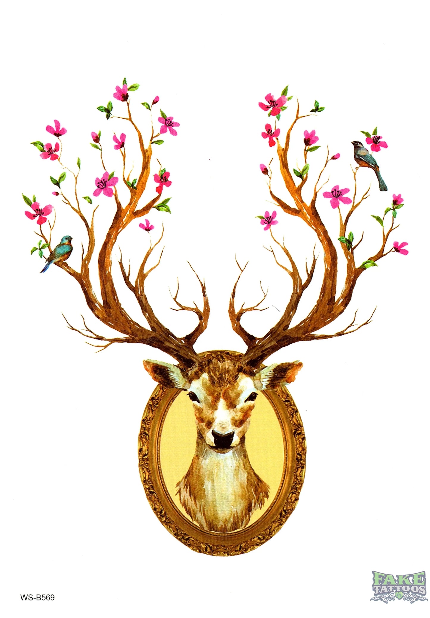 Deer Animal Flowers Temporary Tattoo Fake Tattoos