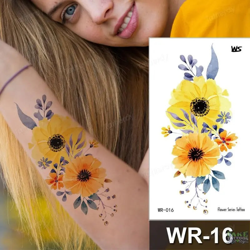 Tatuaje falso pegatinas temporales impermeables chicas sexys flor rosa roja arte corporal efímero peonía Margarita tatuajes florales para mujeres