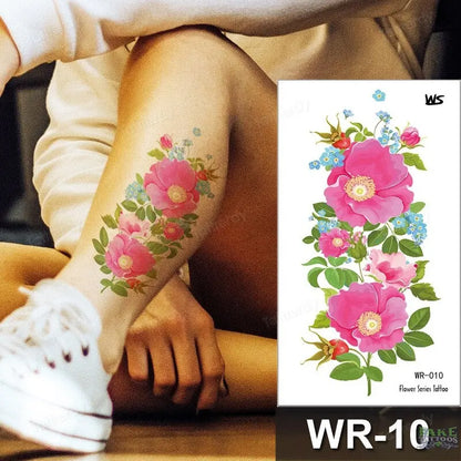 Fake Tattoo Temporary Waterproof Stickers Sexy Girls Red Rose Flower Body Art Ephemeral Peony Daisy Floral Tattoos for Women