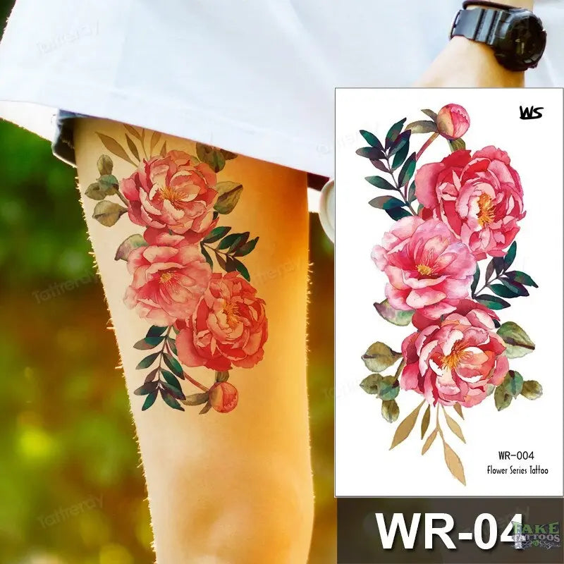 Tatuaje falso pegatinas temporales impermeables chicas sexys flor rosa roja arte corporal efímero peonía Margarita tatuajes florales para mujeres