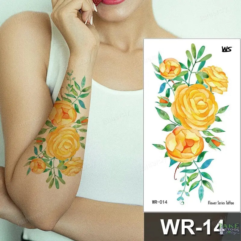 Fake Tattoo Temporary Waterproof Stickers Sexy Girls Red Rose Flower Body Art Ephemeral Peony Daisy Floral Tattoos for Women