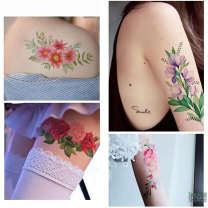 Fake Tattoo Temporary Waterproof Stickers Sexy Girls Red Rose Flower Body Art Ephemeral Peony Daisy Floral Tattoos for Women