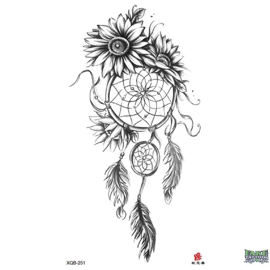 Tatuaje temporal floral de la pluma del girasol de la flor