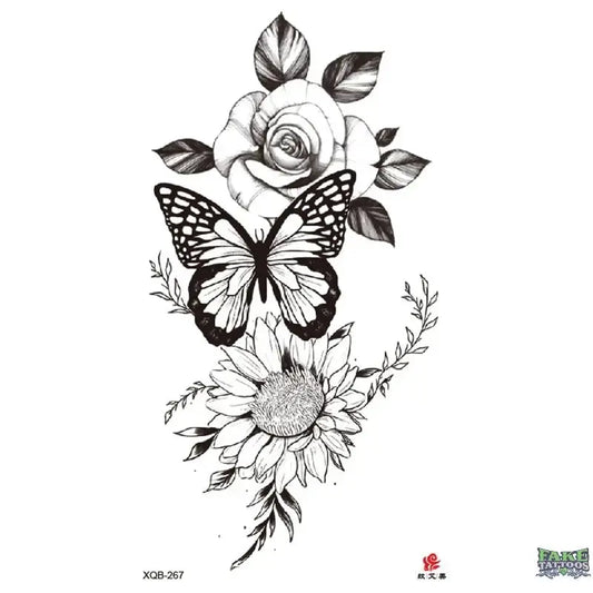 Flowers Butterfly Sunflower Temporary Tattoo