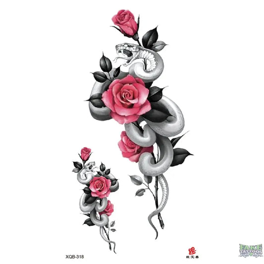 Flowers Roses Snakes Temporary Tattoos