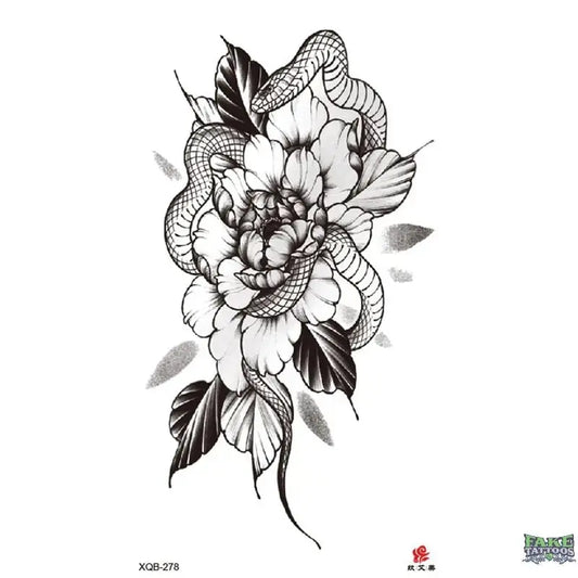 Flowers Snake Temporary Tattoo