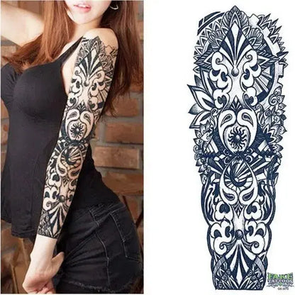 Full Arm Temporary Tattoo, Buddha and Dragon Fake Tattoo Stickers Extra Large Long Lasting Waterproof Tattoo Sleeve for Arms Legs Shoulders for Adult Woman Man Kids Teens Black Fashion Body Art - Fake Tattoos