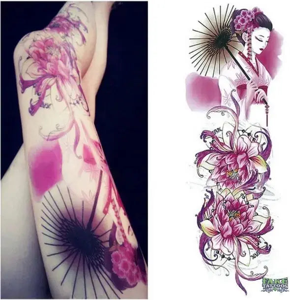 Full Arm Temporary Tattoo, Buddha and Dragon Fake Tattoo Stickers Extra Large Long Lasting Waterproof Tattoo Sleeve for Arms Legs Shoulders for Adult Woman Man Kids Teens Black Fashion Body Art - Fake Tattoos