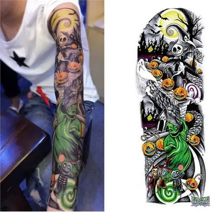 Full Arm Temporary Tattoo, Buddha and Dragon Fake Tattoo Stickers Extra Large Long Lasting Waterproof Tattoo Sleeve for Arms Legs Shoulders for Adult Woman Man Kids Teens Black Fashion Body Art - Fake Tattoos