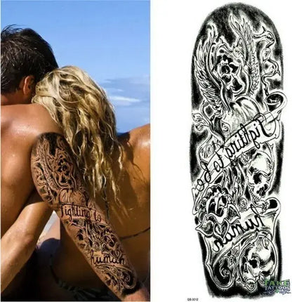 Full Arm Temporary Tattoo, Buddha and Dragon Fake Tattoo Stickers Extra Large Long Lasting Waterproof Tattoo Sleeve for Arms Legs Shoulders for Adult Woman Man Kids Teens Black Fashion Body Art - Fake Tattoos