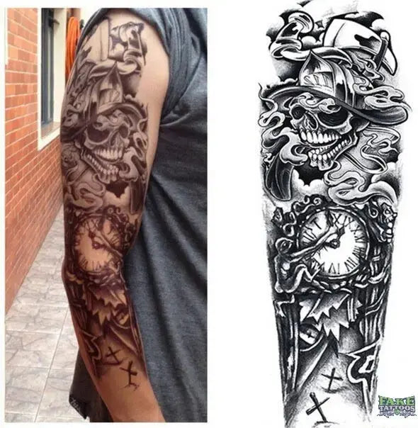 Full Arm Temporary Tattoo, Buddha and Dragon Fake Tattoo Stickers Extra Large Long Lasting Waterproof Tattoo Sleeve for Arms Legs Shoulders for Adult Woman Man Kids Teens Black Fashion Body Art - Fake Tattoos