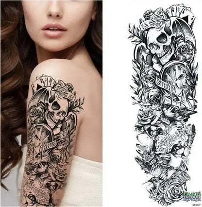 Full Arm Temporary Tattoo, Buddha and Dragon Fake Tattoo Stickers Extra Large Long Lasting Waterproof Tattoo Sleeve for Arms Legs Shoulders for Adult Woman Man Kids Teens Black Fashion Body Art - Fake Tattoos