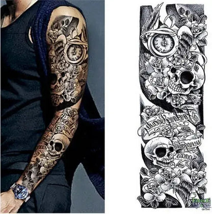 Full Arm Temporary Tattoo, Buddha and Dragon Fake Tattoo Stickers Extra Large Long Lasting Waterproof Tattoo Sleeve for Arms Legs Shoulders for Adult Woman Man Kids Teens Black Fashion Body Art - Fake Tattoos