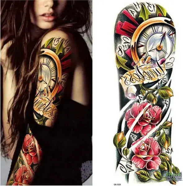 Full Arm Temporary Tattoo, Buddha and Dragon Fake Tattoo Stickers Extra Large Long Lasting Waterproof Tattoo Sleeve for Arms Legs Shoulders for Adult Woman Man Kids Teens Black Fashion Body Art - Fake Tattoos