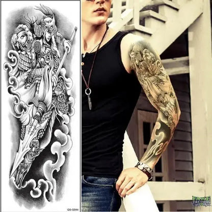 Full Arm Temporary Tattoo, Buddha and Dragon Fake Tattoo Stickers Extra Large Long Lasting Waterproof Tattoo Sleeve for Arms Legs Shoulders for Adult Woman Man Kids Teens Black Fashion Body Art - Fake Tattoos