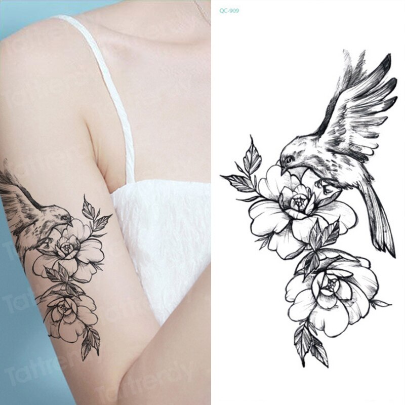 temporary fashion tattoos wrist peony drawing triangle – Fake Tattoos