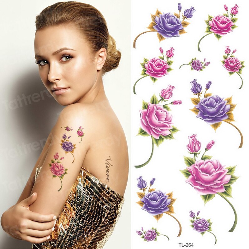 Waterproof Butterfly And Rose Fake Tattoo At Home Stickers Set Of
