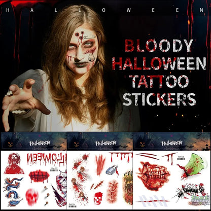 Halloween Zombie Scars Tattoos Fake Scab Bloody Makeup Halloween Decoration Wound Scary Blood Injury Sticker 3D Waterproof Face