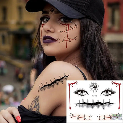 Halloween Zombie Scars Tattoos Fake Scab Bloody Makeup Halloween Decoration Wound Scary Blood Injury Sticker 3D Waterproof Face