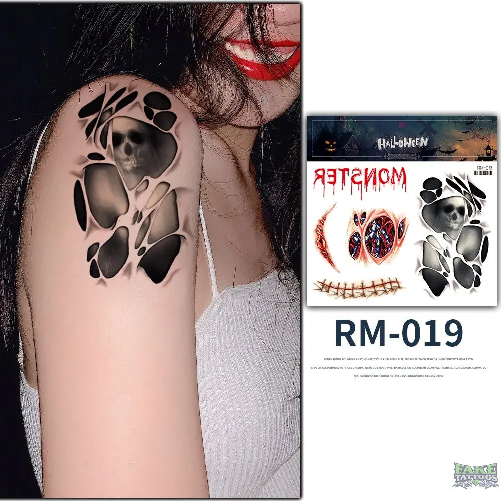 Halloween Zombie Scars Tattoos Fake Scab Bloody Makeup Halloween Decoration Wound Scary Blood Injury Sticker 3D Waterproof Face