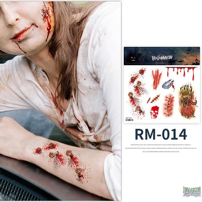 Halloween Zombie Scars Tattoos Fake Scab Bloody Makeup Halloween Decoration Wound Scary Blood Injury Sticker 3D Waterproof Face