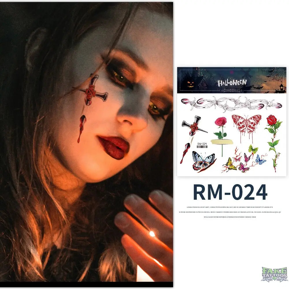 Halloween Zombie Scars Tattoos Fake Scab Bloody Makeup Halloween Decoration Wound Scary Blood Injury Sticker 3D Waterproof Face