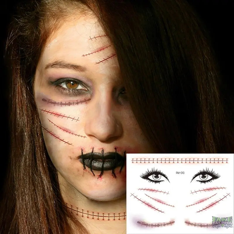 Halloween Zombie Scars Tattoos Fake Scab Bloody Makeup Halloween Decoration Wound Scary Blood Injury Sticker 3D Waterproof Face