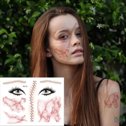 Halloween Zombie Scars Tattoos Fake Scab Bloody Makeup Halloween Decoration Wound Scary Blood Injury Sticker 3D Waterproof Face