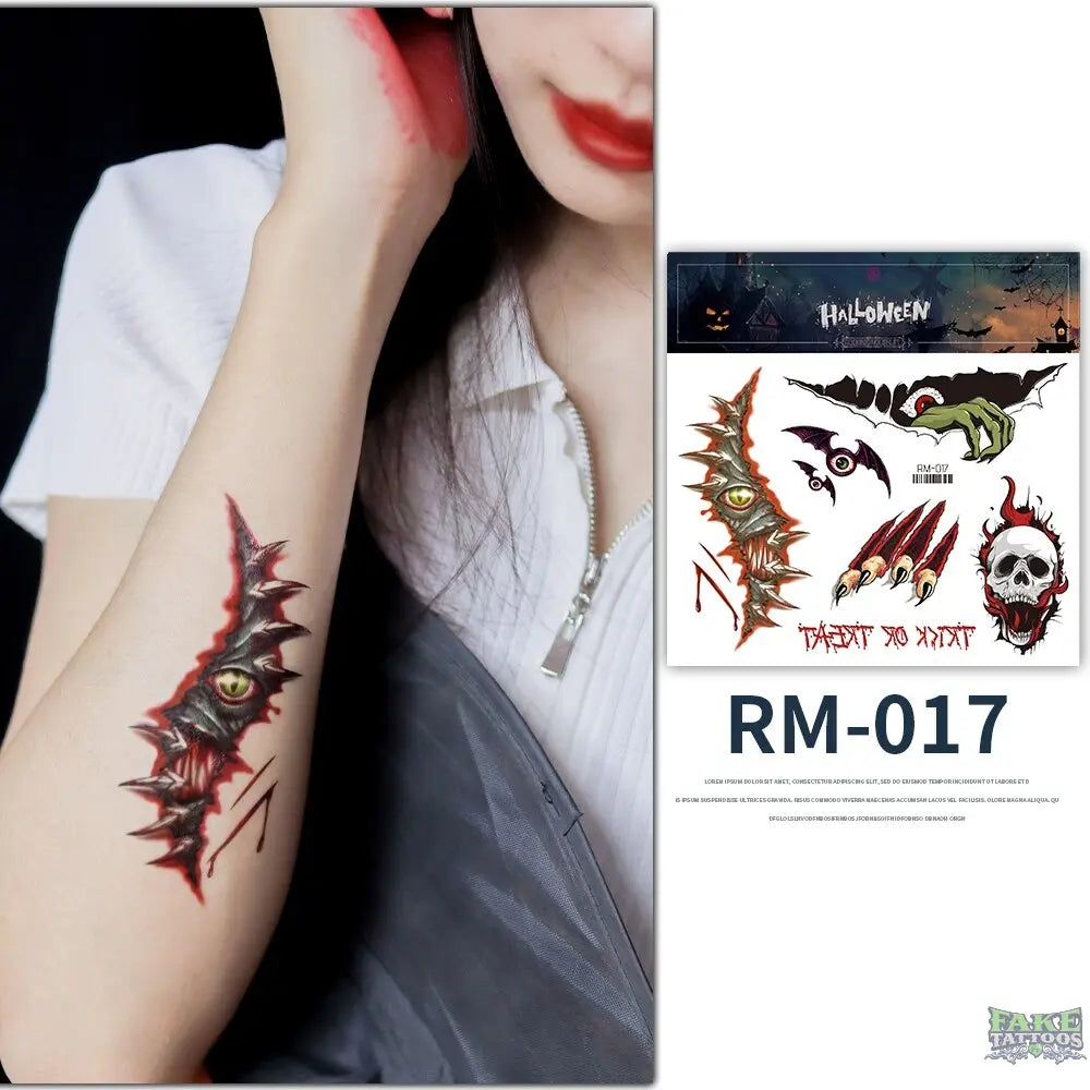 Halloween Zombie Scars Tattoos Fake Scab Bloody Makeup Halloween Decoration Wound Scary Blood Injury Sticker 3D Waterproof Face