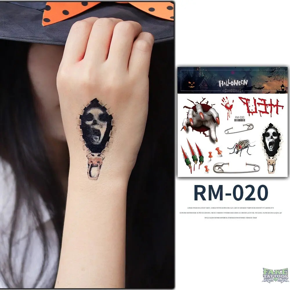 Halloween Zombie Scars Tattoos Fake Scab Bloody Makeup Halloween Decoration Wound Scary Blood Injury Sticker 3D Waterproof Face