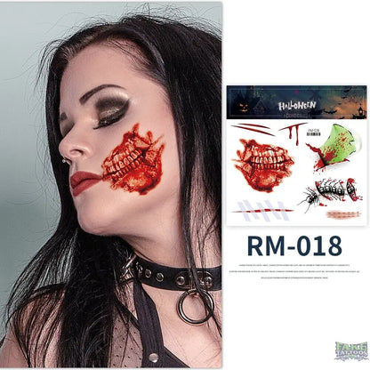 Halloween Zombie Scars Tattoos Fake Scab Bloody Makeup Halloween Decoration Wound Scary Blood Injury Sticker 3D Waterproof Face