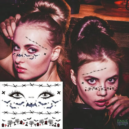 Halloween Zombie Scars Tattoos Fake Scab Bloody Makeup Halloween Decoration Wound Scary Blood Injury Sticker 3D Waterproof Face