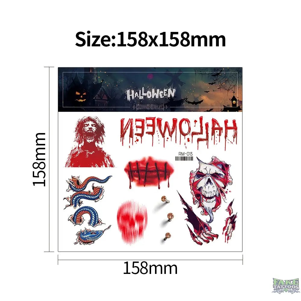 Halloween Zombie Scars Tattoos Fake Scab Bloody Makeup Halloween Decoration Wound Scary Blood Injury Sticker 3D Waterproof Face