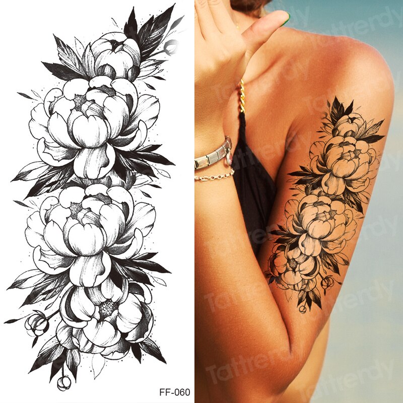 Black Peony Flower Half Sleeve Tattoo Sticker For Women Men Mamba Snake  Dahlia Temporary Tattoos DIY