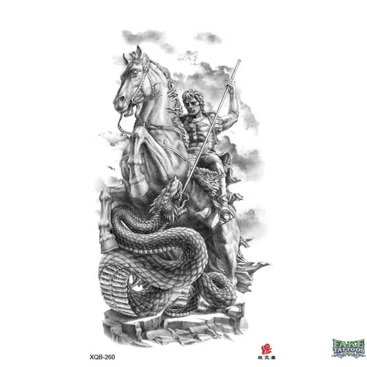 Horse Mystical Warrior Snake Dragon Temporary Tattoo