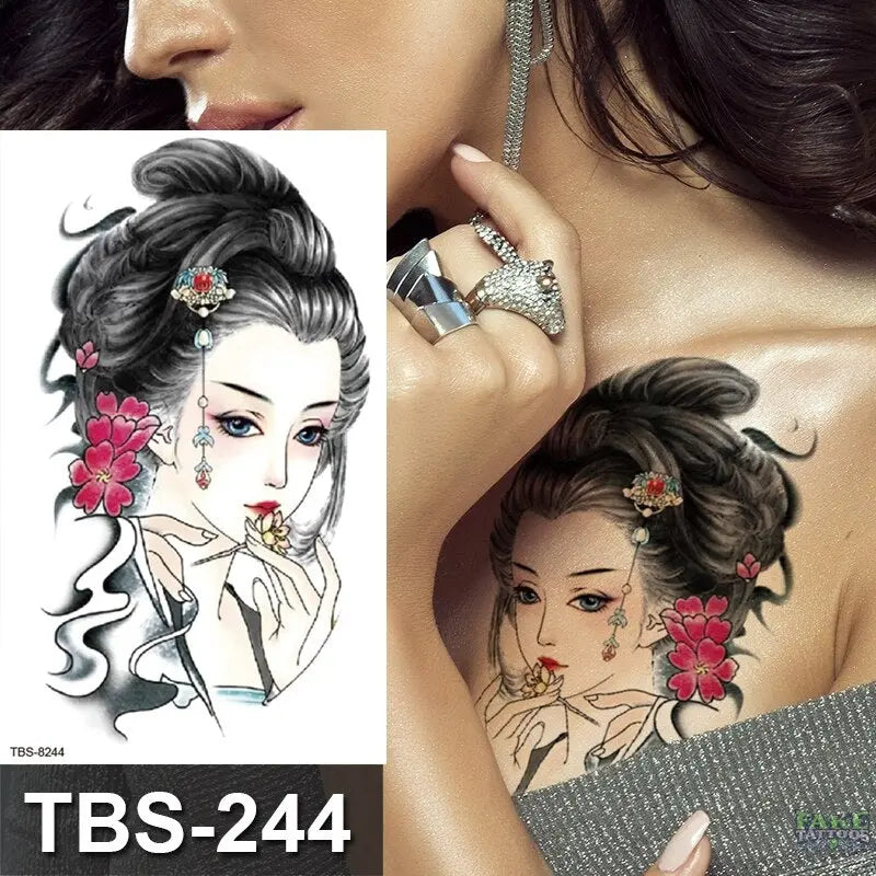 Japanese Geisha Temporary Tattoo Dark Moon Girl Waterproof Tattoo Sticker Sexy Body Art Tattoo for Women Girls Beauty Decal